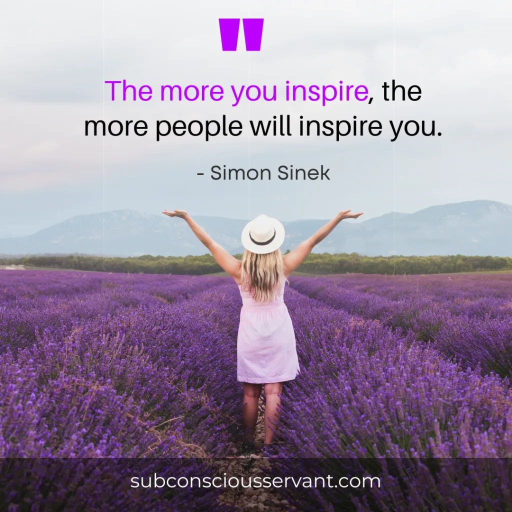 Woman with hands in the air looking at Simon Sinek Quote